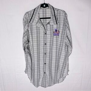 Vintage Disney Black White Plaid Embroidered Epcot ‘99 Button Down Pajama Shirt